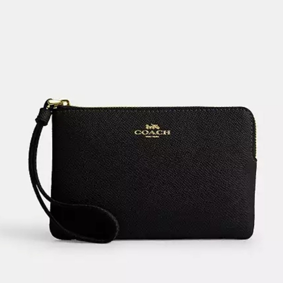 NWT Coach Corner Zip Wristlet In Gold/Black - Picture 1 of 6